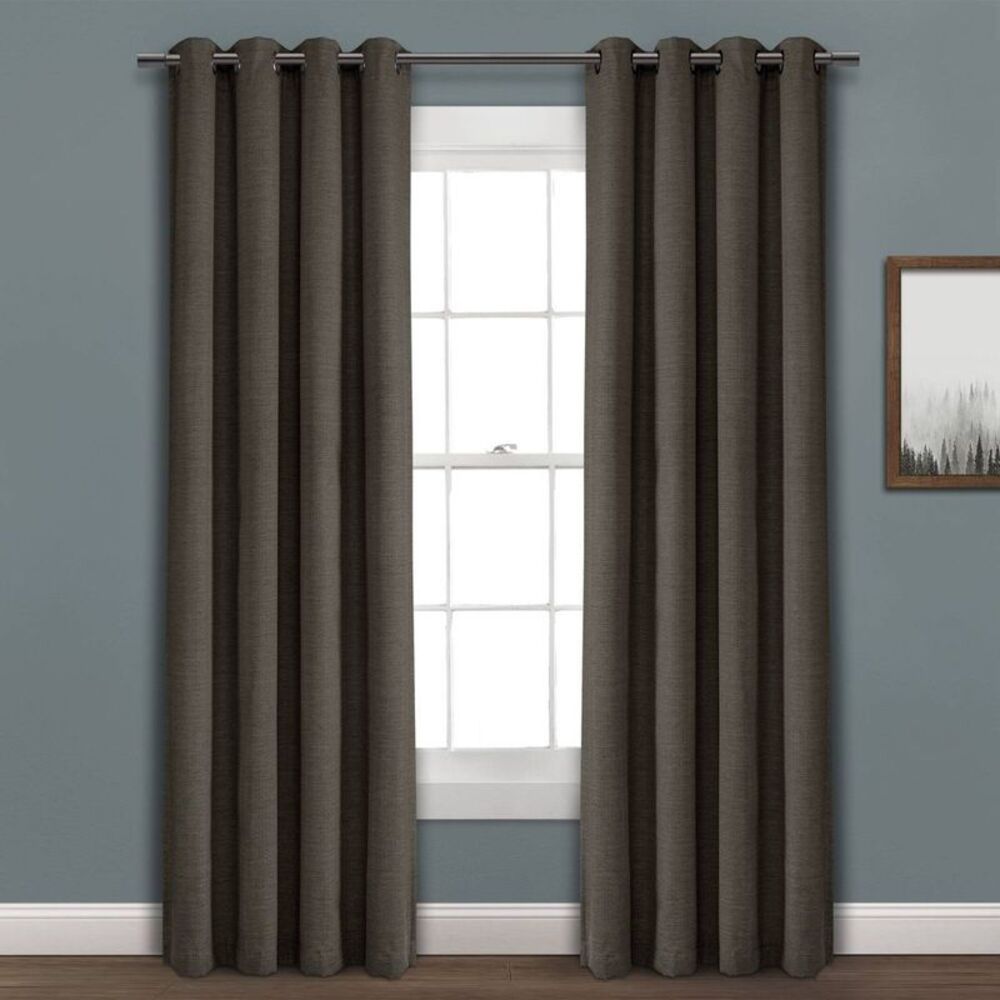 Open Box - Lush Decor - 84"x52" Faux Linen Absolute Blackout Grommet Top S Gray
